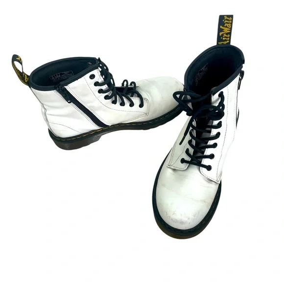 Dr.Martens‎ White Leather Lace Up/ Zipper Closure Boots Mens S4 Ladies Size 5
